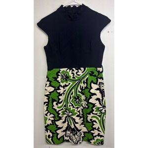 Milly of New York Womens Navy Blue Green Floral Jacquard Sheath Dress Size 8